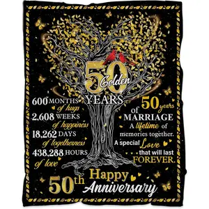 50th Anniversary Blanket Gifts for Parents Grandparents, 50 Years of Marriage Throw Blanket 60"x50" Gift for 50th Wedding Anniversary, 50 Golden Wedding Anniversary Couple Gifts for Dad Mom