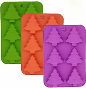 3 Pack Christmas Tree Silicone Molds,6 Cavity Candy Baking Trays for Holiday Cakes,Candies,Gummy,Chocolates,Jelly,Soap,Ice Cube,Cookies