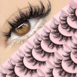 10 Pairs False Eyelashes, Fluffy Dense Russian Strip, 3D Stereo Fake Lashes, Messy Makeup Look, 8D Curl, 16-18mm Length, 0.07mm Thickness, Cosmetic
