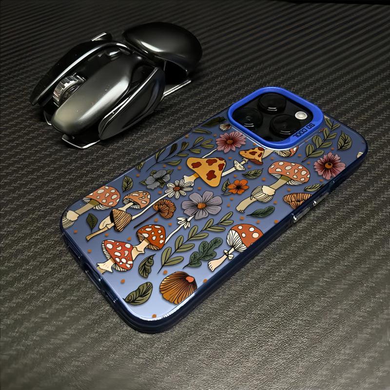 Mushrooms With Blooming Wildflowers Phone Case Durable Hard Acrylic Back Case With An Anti-Yellowing Coating, Made From High-Quality Designed For Reliable Drop Protection For Your Phone For iPhone 17.16.15.14.13.12.11.X.XS.XSMAX.XR.8.7
