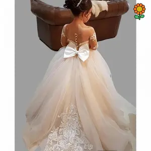 DZP-[1pc Elegant Princess Dress] Elegant 1pc Girls' Princess Dress |     9/16 Sleeve Puff Sleeve with Big Bow, A-Line Silhouette, Polyester, Dry Clean Only |     Perfect for Performances & Special Occasions, 12 & Under summer outfits girls fashion school