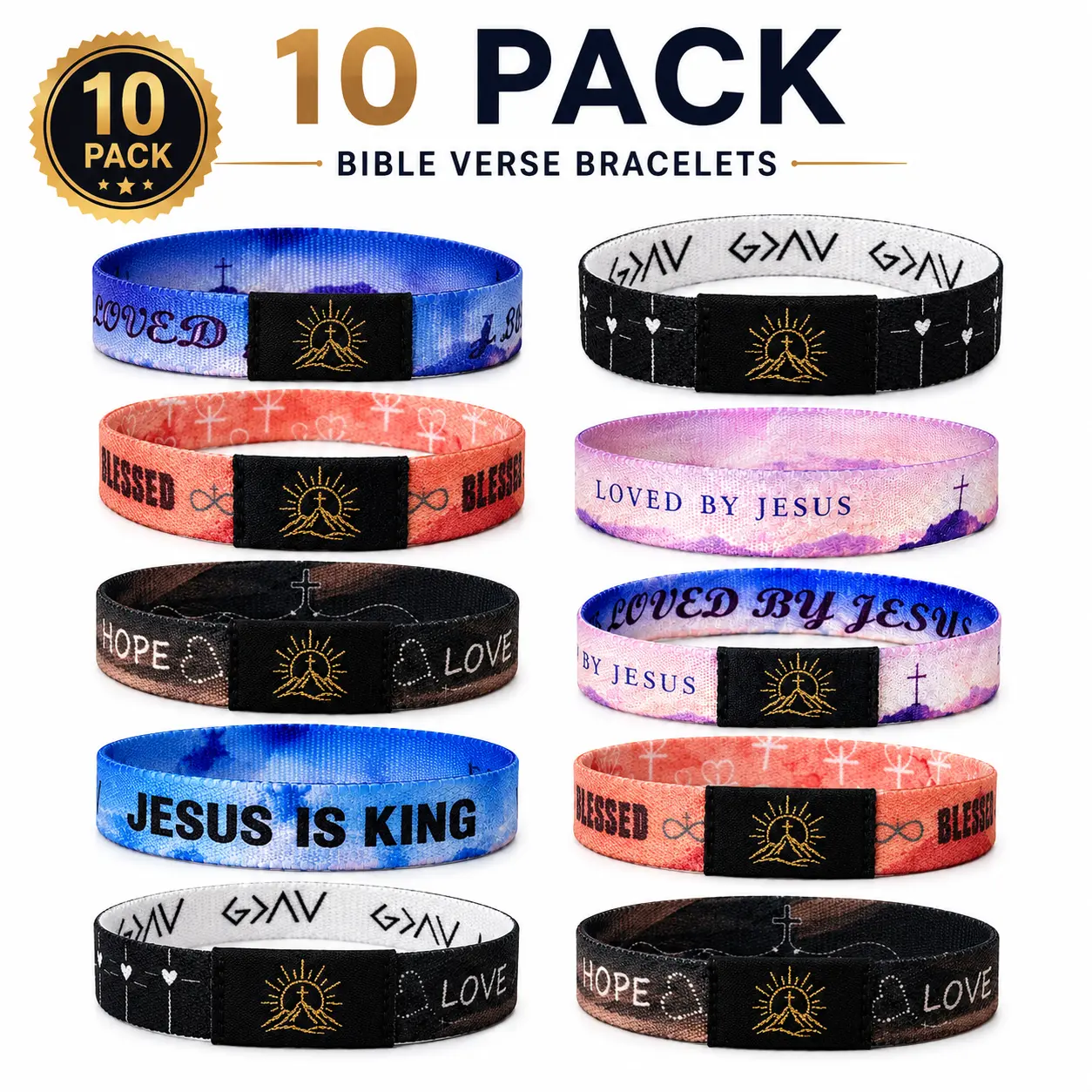 10 Pack NFC Bible Verse Bracelets for Men & Women, Daily Bible Reading Bracelet, Christian Gift, Stretch Wristbands, Works with iPhone & Android