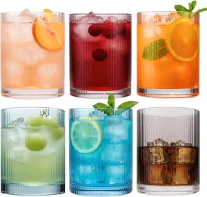 Physkoa Colored Drinking Glasses Set of 6 - Vintage Highball Glasses Colorful,Colorful Tumbler Glass for Cocktail,Juice,Mixed Drinks,Water,Holiday Party Supplies Gifts