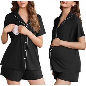 Women's Maternity Nursing Pajama Sets Button Down Postpartum Pajamas Short Sleeve Breastfeeding Clothes