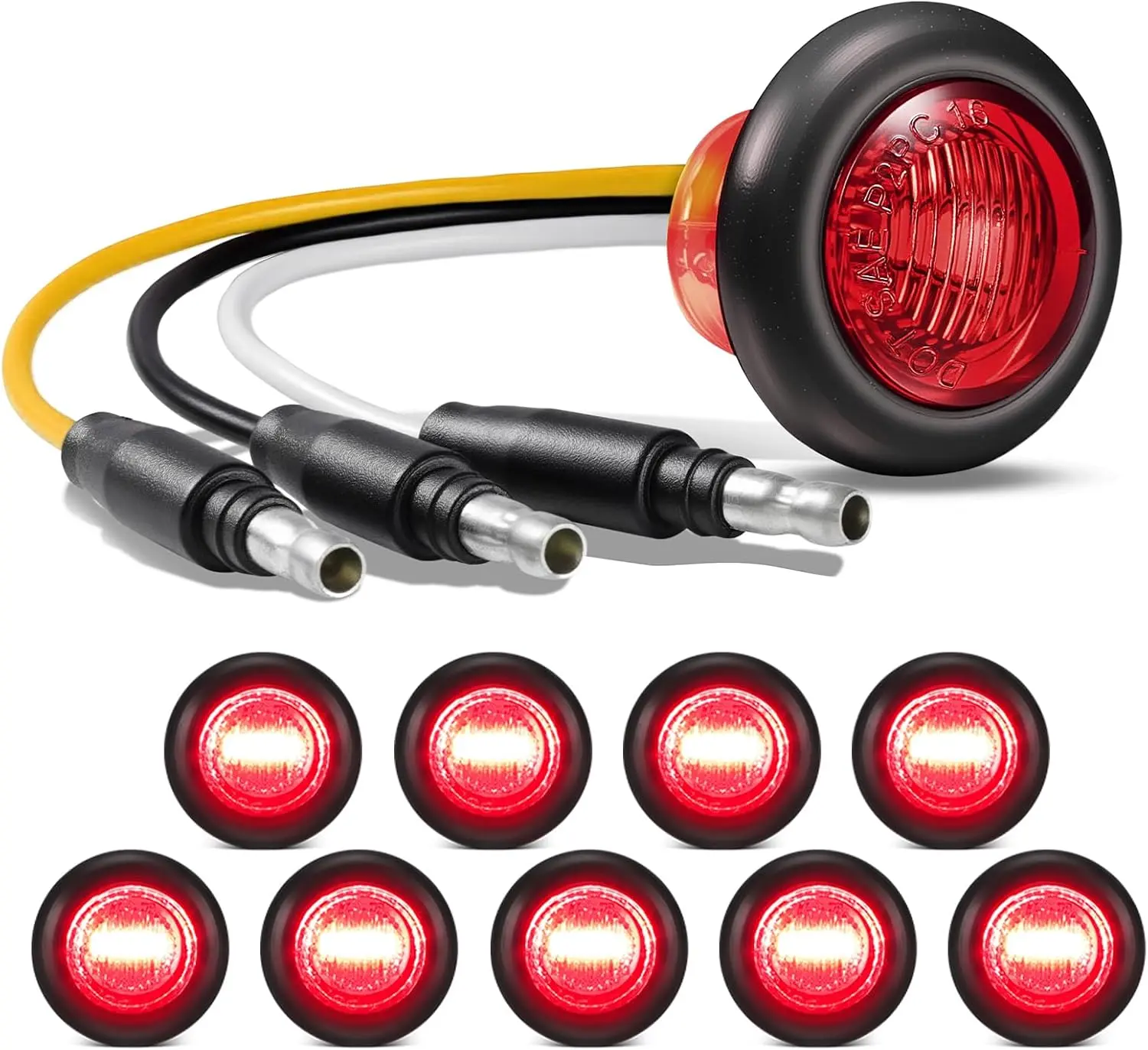 10 Pcs 3/4" Strobe+Steady Marker Lights with Plug Dual Function RedTrailer LED Side Clearance Tail Bumper Griller Flash Warning Indicator Lights for Trailer Truck RV ATV