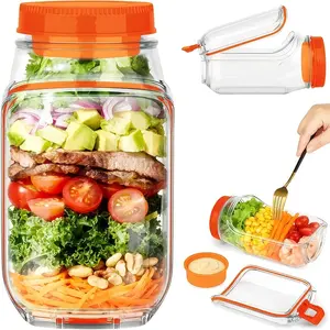 1pc of Leak-Proof Portable Salad Container with a Lid - Transparent Plastic Food Container (32 Ounces), Featuring a 2.5-Ounce Dressing Cup Compartment, Lid, And Side Opening, Ideal for Lunch Use, Suitable for Office, School, Travel, Airtight Lids