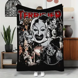 [Ideal Gift] Flannel Blanket Featuring A Terrier Horror Movie Theme, with A Scary Clown Design, Perfect for Cozying Up on The Couch or Bed All Year Round, An Ideal Gift for Horror Film Enthusiasts