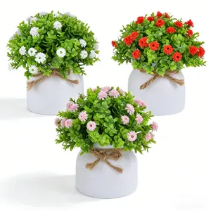 Set of 3 Artificial Daisy Planters, Hemp Rope Pot Fake Flowers, Faux Flowers, Nordic Style Desktop Greenery Decor, Easter Spring Home Office Decoration, Artificial Plants