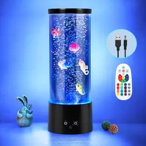 Bubble Aquarium Lamp Dual Power USB/Battery (NOT Included) Color Changing Fish Tank with Remote, 4 Lighting Modes, Artificial Bubbler Mood Light for Home Decor, Relaxation & Kids