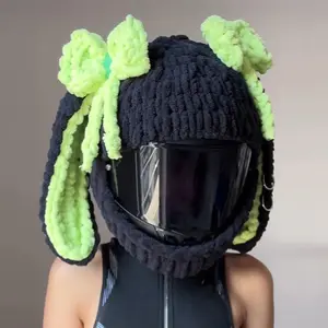 Helmet Decoration Universal Plush Bow Rabbit Ear Helmet Guard Motorcycle Off Road Full Face Helmet Dust Protector Helmet Styling