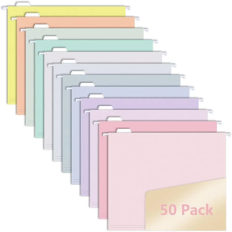 50 count  Hanging File Folders, Pastel Color Design,Letter Size with 1/5 Adjustable Cut Tabs, Assorted 12 Styles,Decorative,Drawer,Desk and Cabinet Use