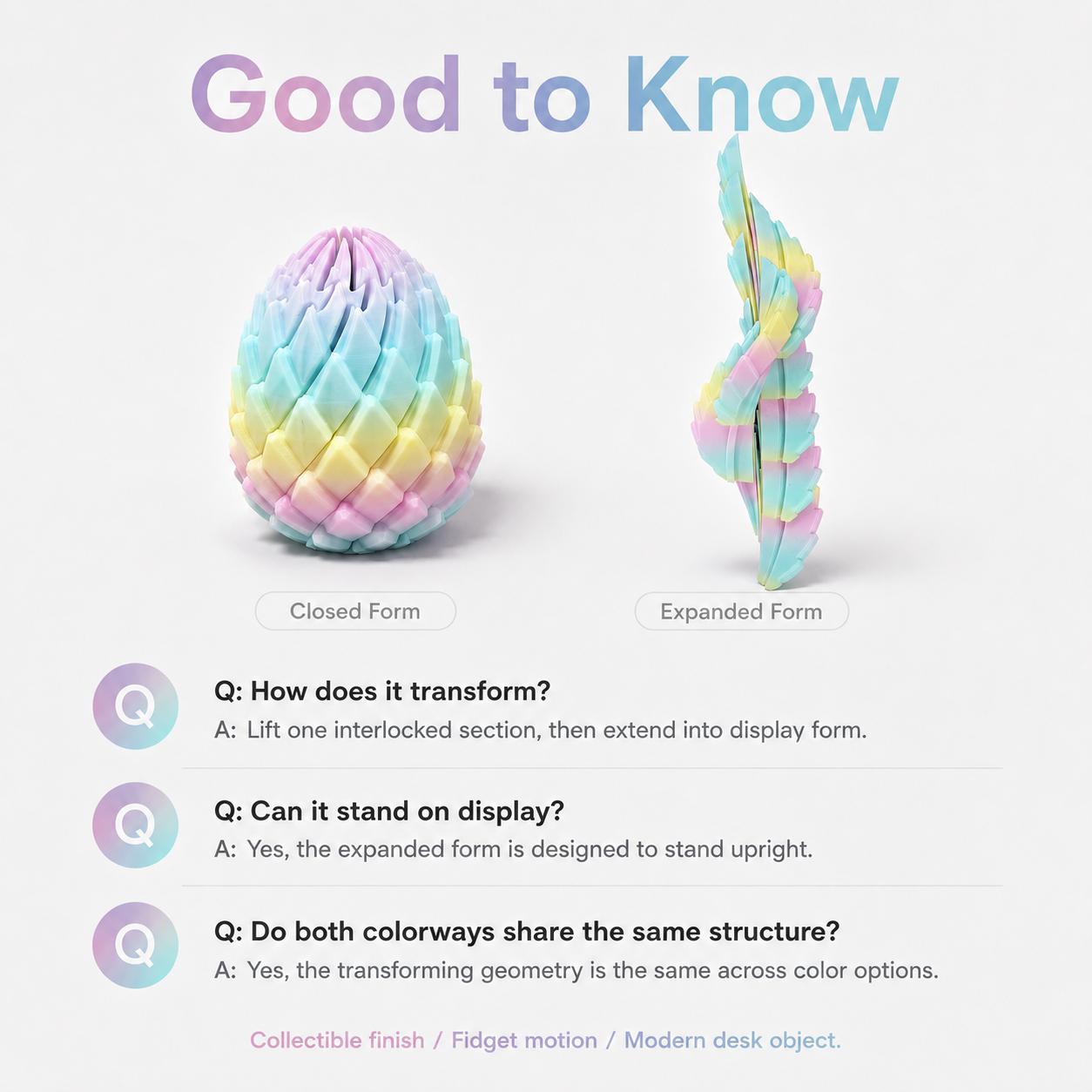 3D Printed Dragon Egg Fidget Toy — Satisfying Tactile & ASMR Sensory Toy for Stress, Anxiety & Focus | Transforming Self-Regulation Desk Fidget for Kids, Teens & Adults | Non-Toxic PLA, BPA-Free, Ages 3+ | 3 in (7.5 cm), 1.6 oz (45 g), Kids Toys, Gifts