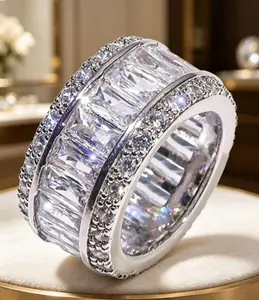 Wide Band CZ Eternal Lifetime Ring, Synthetic Zirconium Ring for Wedding & Daily Wearing