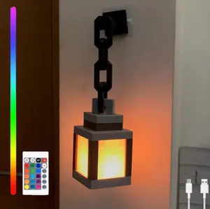 Funny Pixel Lantern Night Lamp RGB Changing Light Rechargeable Remote Control Handmade Design Four Lighting Modes for Bedroom Gaming Space Christmas Party Decoration Creative Birthday Gift 16 Color Remote Control Version