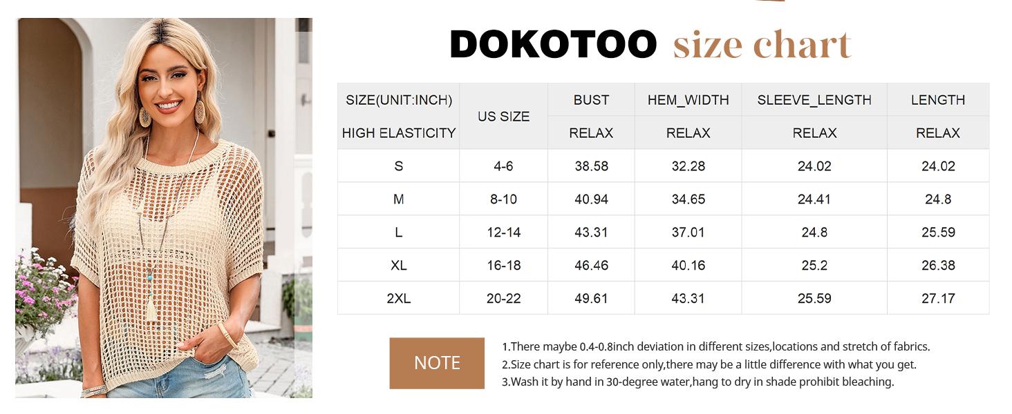 Dokotoo Womens Summer Scoop Neck Short Sleeve Sweater Casual Crochet Hollow Out Knit Tops Pullover Shirts Beach Coverup