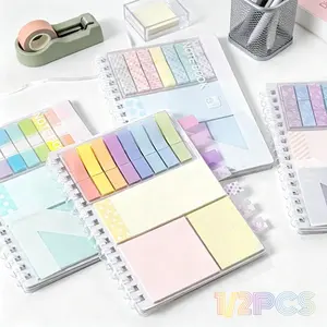 1/2 Loose-Leaf Expanding Sticky Notes Pad, 14.5x10.5cm, Multi-Functional Pastel Memo Notebook with Soft Coil, Repositionable Adhesive Pages, Includes Index Stickers, for Office and Home Organization, Great Practical Gift