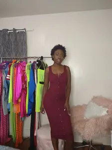 Bugundy button up midi dress