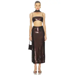 L'Academie By Marianna Veleda Sequin Top in Dark Brown