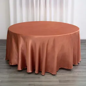 Satin Round Tablecloth 120" Terracotta (Rust) - Seamless Table Cover