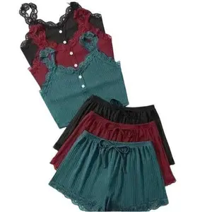 3 set Light, close-fitting, pure cotton, highlight the figure, sexy, fashion three pieces of women's pajamas Essential Halter Top Nightwear Homewear Pajama Set pajama set