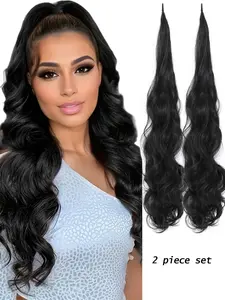 Wrap Around Pony Tail Hair Piece 2 Pieces Long Wavy Curly Ponytail Extensions Twist in Lollipop Pony Soft Heat Resistant Fiber Women Daily Party Wear Synthetic Hair Extensions Synthetic Hairpieces
