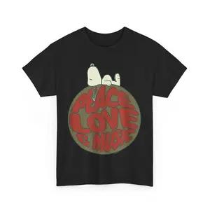 Peanuts Woodstock 50th Anniversary Peace Love and Music Unisex T-Shirt Full Color