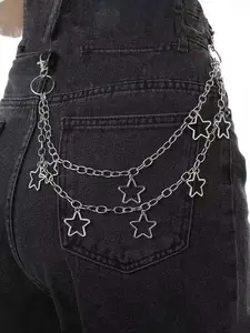 Punk Style Chain Decor Jeans Belt, Fashionable Waistband for Jeans, Trendy All-match & Exquisite Adjustable Waist Belt for Birthday Gift, Stylish Belts, Star Decorated Belt, Casual Belt