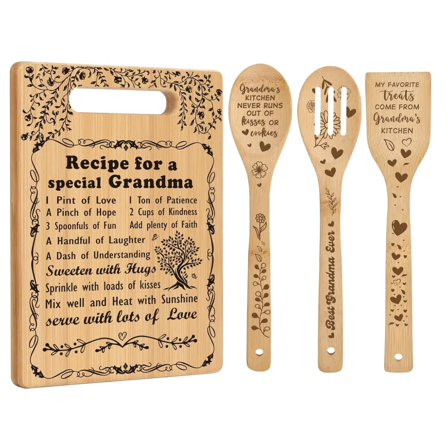 Birthday Gifts Ideas for Grandma Unique Mothers Day Gifts from Grandchildren, Great Grandma Birthday Gifts for Nana, Gigi from Granddaughter Grandson, Recipe for a Special Grandma Cutting Board Set