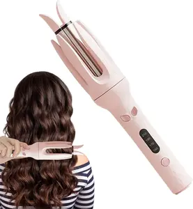 Auto Hair Curler, Automatic Curling Iron with 4 Temperature & 3 Timer, Automatic Shut-Off, Anti-Scald, Anti-Tangle Rotating Curling Wand for Hair Styling, Pink
