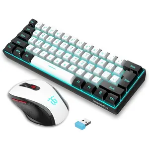 2.4G  Gaming Keyboard and  Combo, Include Mini 60% Merchanical Feel RGB Backlit Keyboard,  Vertical Feel Small  (Black and White)