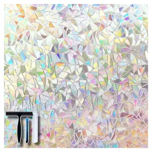 Window Privacy Film with Installation Tools, Static Window Clings Vinyl 3D Decals Stickers Rainbow Window Film for Glass Door Heat Control Anti UV 17.5 x 78.7 Inches