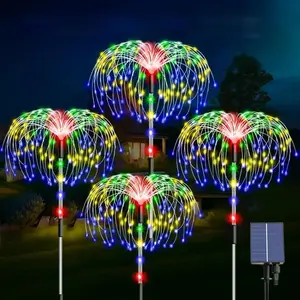 Solar Powered Firework Shaped LED Light, 4 Counts/set Waterproof Outdoor Garden Light, Decorative Light for Pathways, Lawns, Patio, Villa, Decoration, Solar Garden Lights