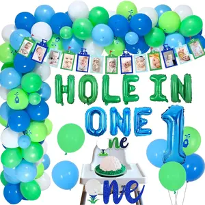 1Set Golf 1anniversary Birthday Decorations Hole In One Balloon Garland Arch Kit Golf Photo Banner One High Chair Banner for Boys First Birthday Sports Theme Party Supplies