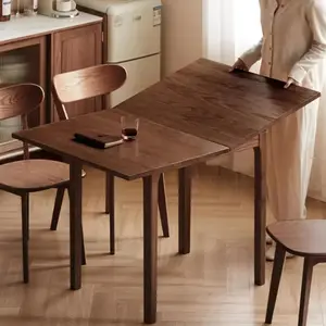 YESWOOD Foldable Dining Table for 4, 100% Solid Wood Foldable Desk with Oak Wood Legs, Modern Dinner Table for Dining Room, Living Room, Kitchen, Small Space, Walnut