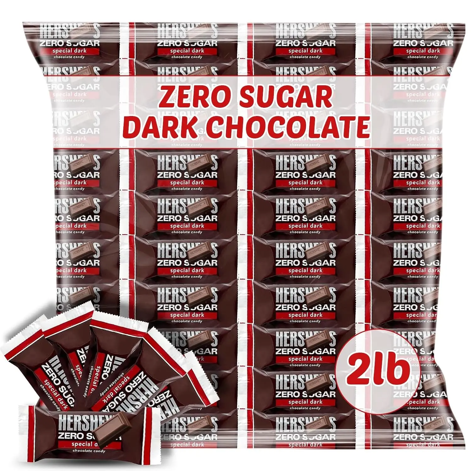 Sugar Free Chocolate - SPECIAL DARK Zero Sugar Chocolate Candy Bite Size Bars - 2 LB Bag (32 oz) - Individually Wrapped Chocolate - With Queen Jax Fridge Magnet – Aspartame Free, 2.0 pounds