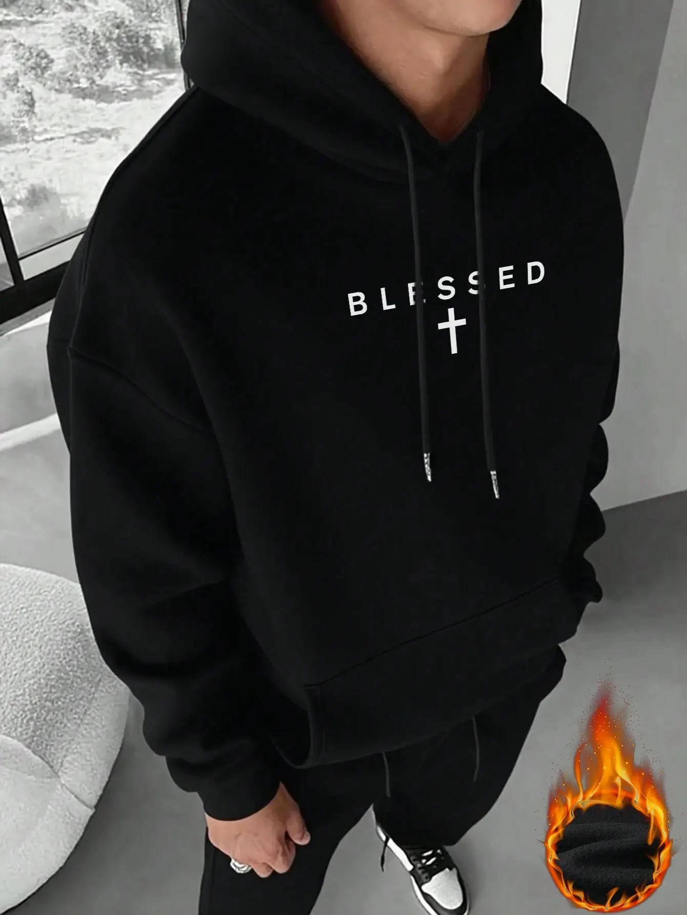 Blessed Cross Minimal Faith Oversized Hoodie | Simple Christian Casual Unisex Sweatshirt
