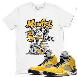 Tokyo 5s Shirt, Manifest Money Graphic Tee to match Jordan 5 Tokyo Sneaker, Classic Fit, 100% Cotton, Unisex Outfit Casual Soft, Size S-5XL