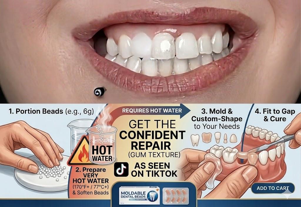 Moldable False Teeth, Teeth Repair Kit,Comes with 4 repair tools,Veneer teet,Shapeable Denture RepairPellets for Broken Teeth & Missing Teeth-Oral Care Product | Ideal for Films, TV Programs, Halloween, Various Dance Parties, Cosplay, Oral Gel