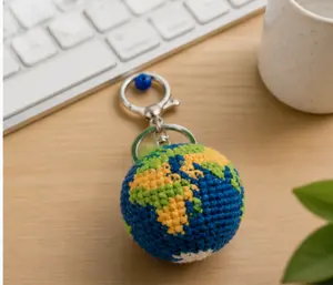 Handmade Crochet Earth Keychain, Cute Globe Keychain, Amigurumi Planet Keyring, Unique Travel Gift, Eco Friendly Gift Idea