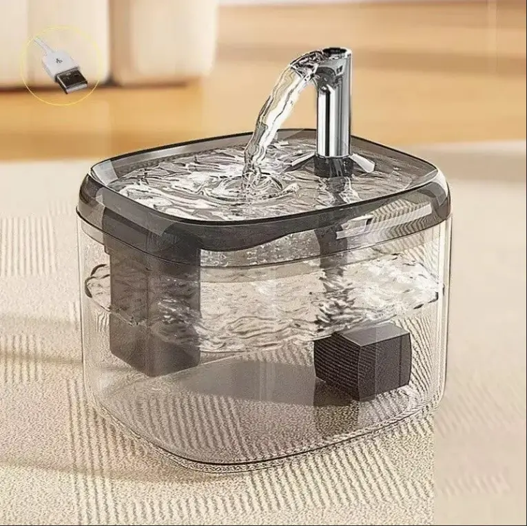 1.5L USB Cat Water Fountain, Automatic Pet Drinking Dispenser with Filter, Transparent Gray Circulating Fresh Water Bowl for Cats & Small Dogs