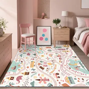 Velvet + soft, comfortable fresh style road element pattern printed carpet, home decoration carpet, living room large carpet, sofa cushion, entrance mat, coffee table mat, bedroom carpet, bedside carpet