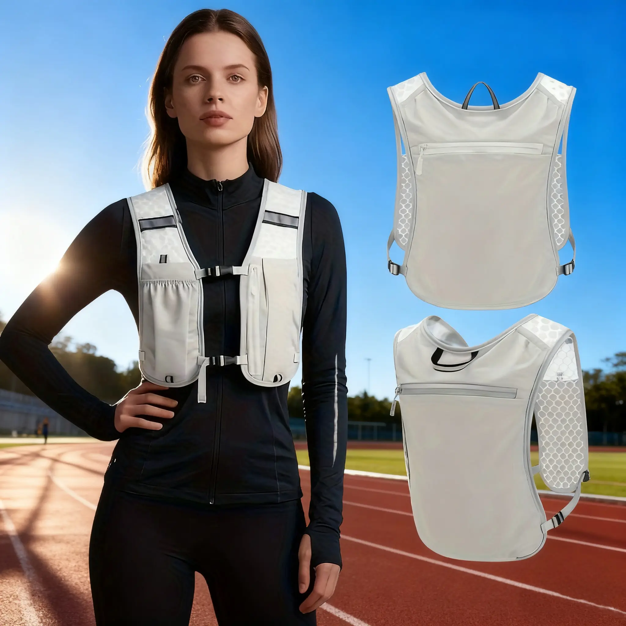 Unisex Lightweight Sports Vest Athletic Activewear with Adjustable Straps, Adjustable Exercise Vest, Zipper Pockets, Breathable Mesh Back, Ideal for Running, Gym, Hiking, Outdoor Activities, Fitness Workout Vest
