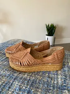 Tan Leather Huarache Espadrilles: Mexican Artisanal Sandals
