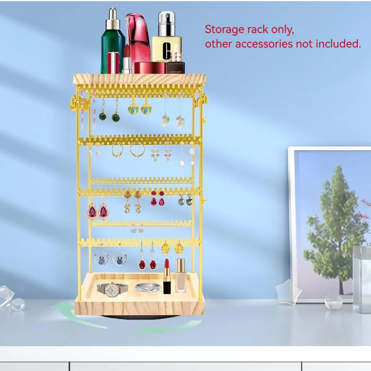 Wooden Jewelry Display Stand, 1 Count 360 Degree Rotatable Jewelry Storage Rack, Jewelry Organizer, Home Organizer for Jewelry, Earrings, Watch