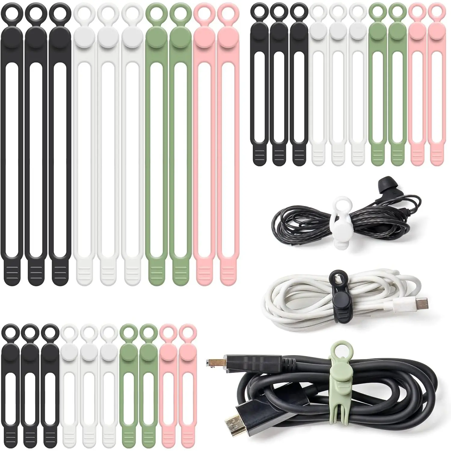30 count Cord Organizer,   Ties , Cord Ties for Electronics, Multipurpose Elastic Wire Ties, Travel Essentials for  Organizer, Wire Organizers for Fastening Cords