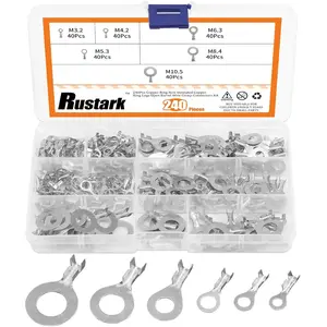 6 Sizes 240 Pcs Non-Insulated Ring Crimp Terminals Connector Assortment Set, O-Type Copper Open Barrel Wire Crimp Kit for Automotive Motorcycle Boats Electric Instruments(Silver)