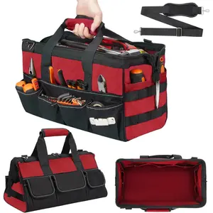 15.5 Inch Tool Roll Up Bag, Heavy Duty Oxford Fabric Portable Tool Storage Organizer with Multiple Pockets, Wrench Roll for Mechanic, Gift for Men Dad Husband, Green/Red/Yellow