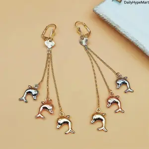 Copper Elephant Dolphin Tassel Earrings, Perfect Gift for Girlfriend