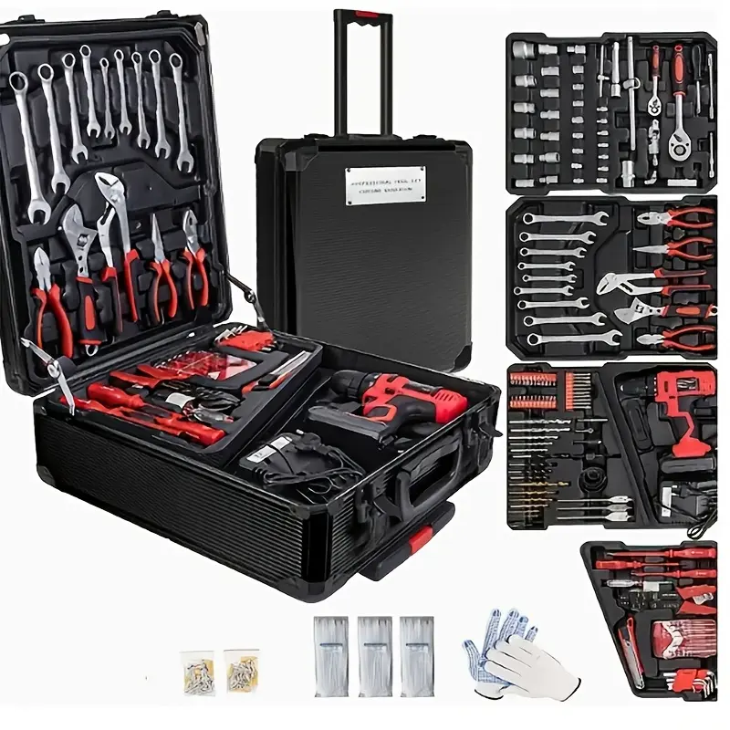 799pcs/46pcs Men's Tool Set with Rolling Box, Complete Household Tool Kit in Aluminum Trolley Case, Ideal Father's Day Gift, Tool Box, Tool Set,valentines day gift