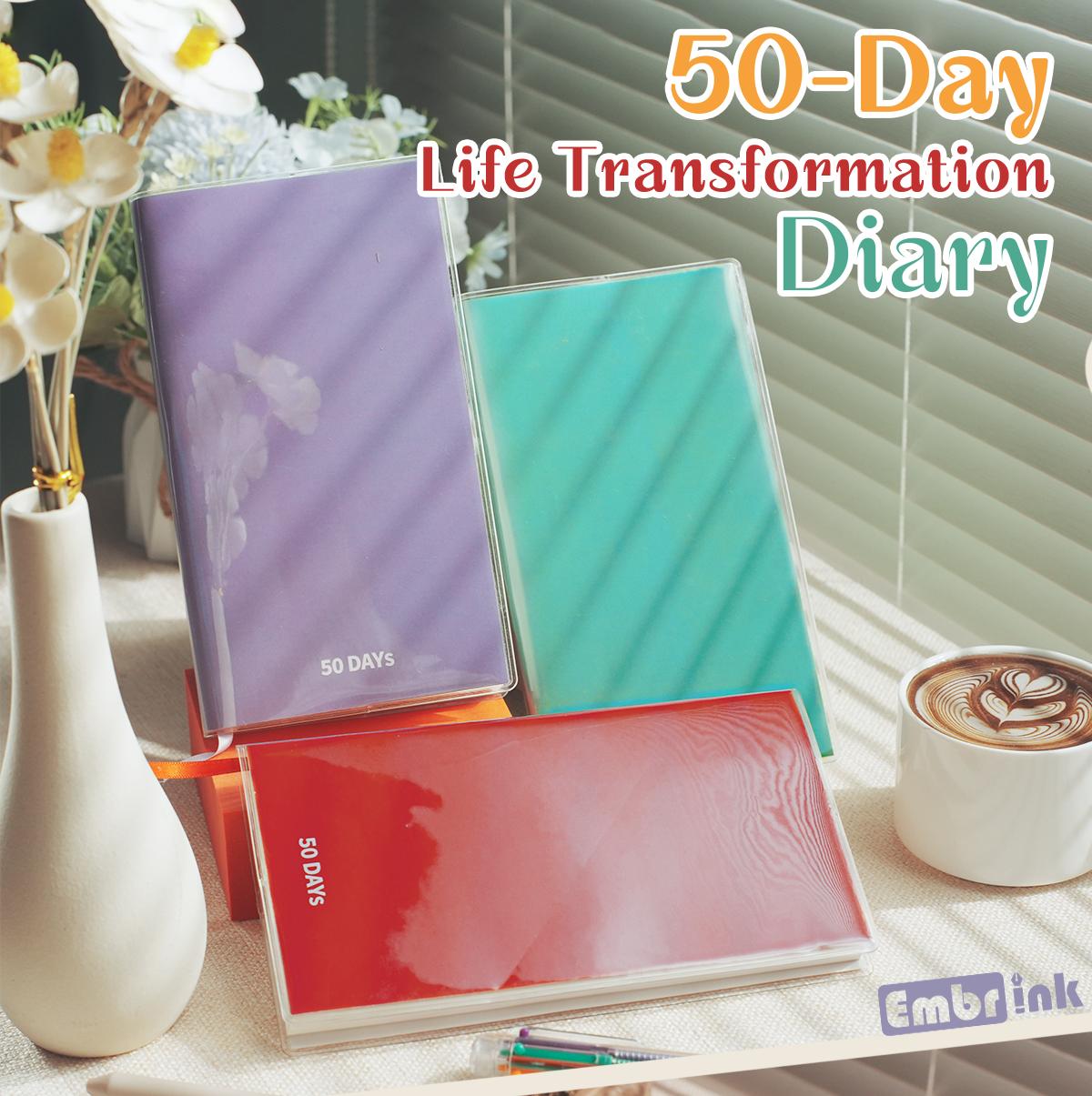 50-Day Diary Habit Tracker Goal Planner Daily Journal Self Improvement Notebook Productivity Journal Wellness Planner Mindset Journal Portable A6 Memo Book 50 Days Challenge Journal with Daily Plan Pages Ribbon Bookmark and 720 Stickers Gift Set